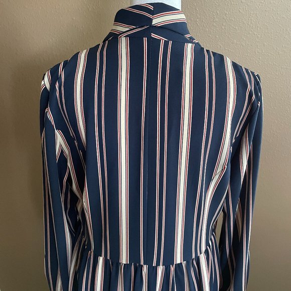 Navy Stripe Surplice Collar Long Sleeve Dress Overlay - Picture 9 of 11
